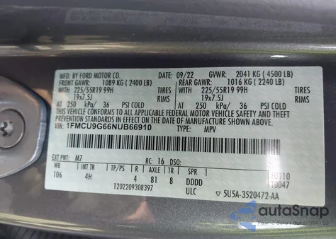 2022 Ford Escape Se z USA, uszkodzony, nr VIN 1FMCU9G66NUB66910